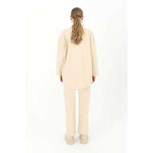 Chemise en cuir pour femme Mango avec détails en maille, beige, élégante, transparente, boutonnée, à porter au quotidien - Product Image 4