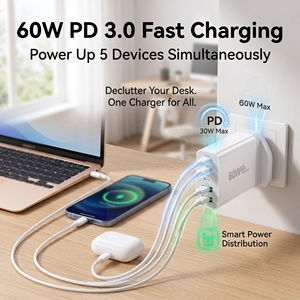 Chargeur mural rapide HNT OEM 60W PD 3.0 avec prise UK, 5 ports (3C2A), adaptateur <span class=keywords><strong>secteur</strong></span> USB C multi-prises pour <span class=keywords><strong>iPhone</strong></span>, iPad, Samsung, ordinateur portable - Product Image 1