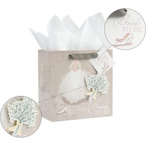Bride To Be <b>Wedding</b> Gift Bag With Card <b>Tissue</b> Paper Gray White Matte Finish Bridal Shower <b>Wedding</b> Anniversary - Product Image 2