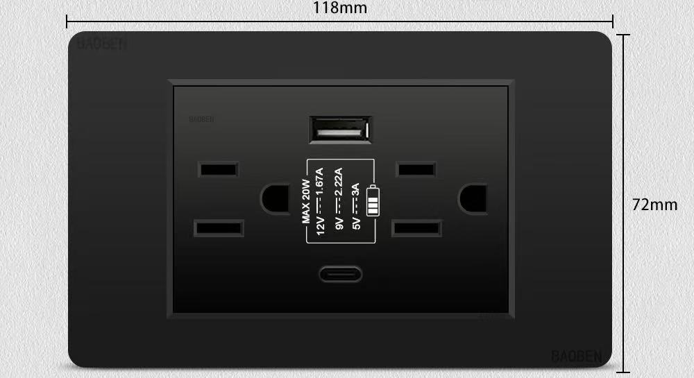 Integrated Taiwan Standard 6-Hole Socket with 20W USB Charging