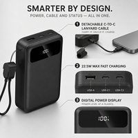 Batterie externe ultra-fine 10000 mAh avec écran LCD, câble intégré, sorties USB Type-C, batterie Li-Polymère, charge rapide 22,5 W