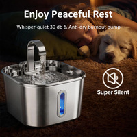 PAIPET - Bebedero para Mascotas de Acero Inoxidable Cuadrado de 2.2L, Ultrasilencioso, Dispensador de Agua para Gatos de Metal 304 con Ventana Visible para el Nivel del Agua