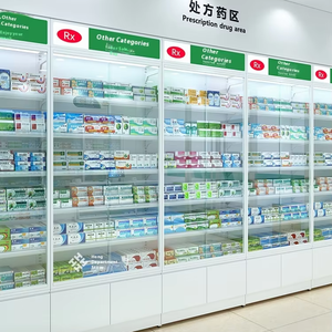 Exhibidor de Acero <span class=keywords><strong>y</strong></span> <span class=keywords><strong>Madera</strong></span> de Una Cara para Farmacia Hongbai, Estante de Exhibición Refrigerado para Mostrador, Estante Metálico para Recetas con Vidrio - Product Image 1