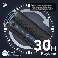 Altavoz Bluetooth para Exteriores, Resistente al Agua IPX7, Sonido Estéreo HD de 30 W, Emparejamiento TWS, 30 Horas de Duración de la Batería, Luz LED, Altavoz Inalámbrico Portátil