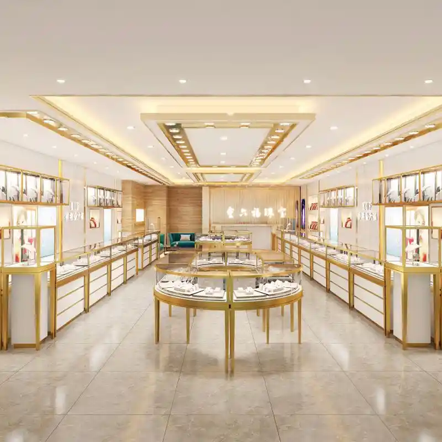 Luxury LED Light Stainless Steel Jewelry Display Case Metal Counter Shop Furniture for Store Showcase