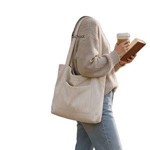 Sac fourre-tout en velours côtelé doux avec poche avant, grande capacité, réutilisable, en coton, pour le shopping, les sorties quotidiennes, les voyages, l'école, les trajets quotidiens, OEM ODM - Product Image 1