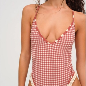 Traje de Baño de una Pieza para Mujer, Estampado a Cuadros, con Volantes, Traje de Baño de una Pieza de Nailon Reciclado Personalizado - Product Image 4