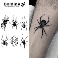 Autocollant de tatouage semi-permanent imperméable Boldink, motif araignée réaliste, veuve noire, flamme, cœur, sexy, pour mollet et avant-bras