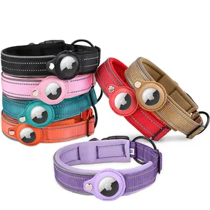 Hot Sales Soft Acolchoado Ajustável Dog Training Collar Nylon Atacado Reflectivo Airtag Dog Collar Outdoor para caminhar