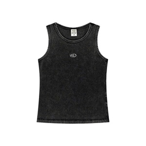 Women's Gray Sleeveless Tank Top Crew Neck Solid Color Cotton Jersey Casual Wear Breathable Regular Fit All Seasons - Product Image 3