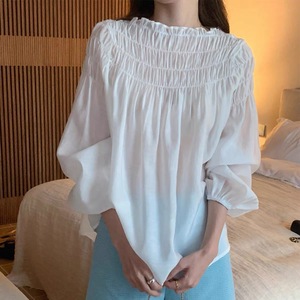 <span class=keywords><strong>Camicetta</strong></span> Estiva da Donna con Collo <span class=keywords><strong>a</strong></span> <span class=keywords><strong>Barca</strong></span> e Volant, Tinta Unita con Maniche <span class=keywords><strong>a</strong></span> Palloncino - Product Image 5