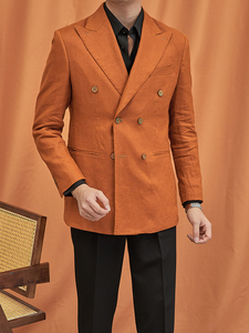 Traje informal de lino 100% con doble botonadura y medio forro para <span class=keywords><strong>hombre</strong></span> de negocios] Gentry Light Luxury Premium Sense of Suit - Product Image 6