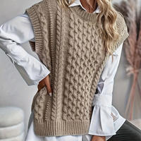 Maßgefertigte Damen-Zopfmuster-Strickweste Locker Geschnittener Rundhals-Pullover Ärmellos Vintage Lässiges Tanktop Fabrikfertigung