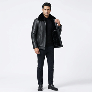 Veste universitaire en cuir véritable de vache pour homme Finer Threads, collection automne, col montant, logo frontal, respirante, à capuche, longueur standard - Product Image 1