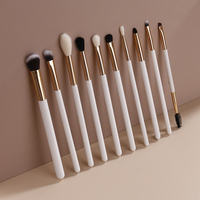 Ensemble de 10 pinceaux de maquillage pour les yeux de haute qualité avec poils synthétiques blancs et dorés, logo personnalisé, marque privée