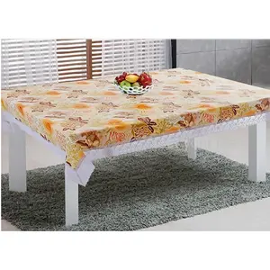 High quality waterproof pvc lace gold tablecloth Print PVC Tablecloth With Lace Edge
