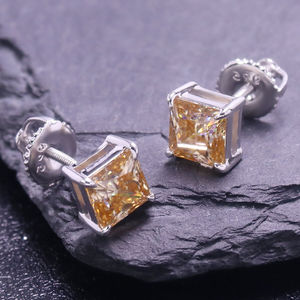 Pendientes de Moissanita de Silicio de 14k con Corte Cuadrado, 1Ct VVS, Color Champán, Plata de Ley 14k, Elegantes y con Estilo - Product Image 2