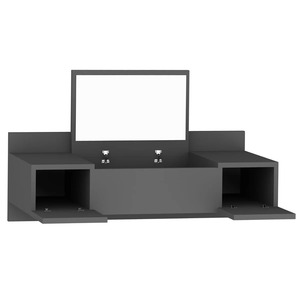 Table de maquillage moderne en panneaux de particules gris foncé avec miroir mural cannelé, MOQ 100 - Product Image 4