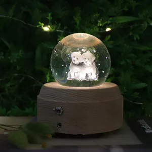 Modern Design Idea Gift 3D Crystal Night Light Moon Lamp Baby Sleep Trainer With Rotating Music Box & Touch Dimmer Switch