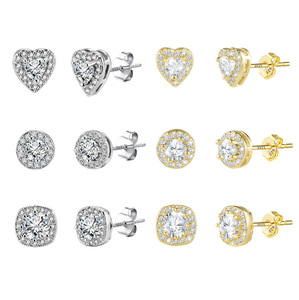 Boucles d'oreilles pendantes en laiton plaqué or avec halo, zircon cubique étincelant, styles géométriques tendance (rond/carré/cœur), plusieurs modèles - Product Image 3