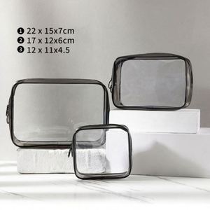 Sac de toilette transparent imperméable en PVC, logo personnalisé, trousse de maquillage transparente, sac de rangement cosmétique en PVC lavable, ensemble de 3 pièces - Product Image 2