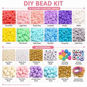 Kit de 24 rejillas para hacer dijes de teléfono y llaveros DIY, con cuentas de arcilla polimérica Heishi, letras, corazones, frutas y ojos turcos, y cierres de langosta - Product Image 3