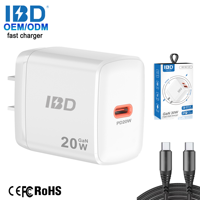 Chargeurs rapides IBD Gan 20W, chargeurs muraux USB de type C portables d'origine pour téléphones portables iPhone 15 Pro Max, tablettes Samsung