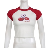 Vêtements en gros pour femmes t-shirt femme haut court personnalisé Patchwork Raglan bébé t-shirt Y2k t-shirts graphiques pour les femmes