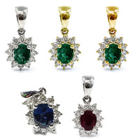 Pendentif ovale en or blanc 18 carats AU750 de qualité supérieure, design classique, serti de griffes, 12 pièces, émeraude verte fine de 0,17 carat, fabriqué en Chine
