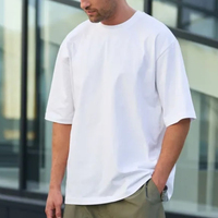 T-shirt personnalisé de luxe à col rond, 100% coton, tissu tricoté épais, style formel, design uni, coupe ample unisexe