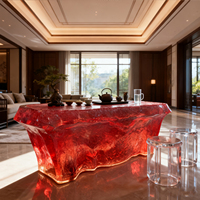 Table de bar contemporaine en résine transparente, style glacier, pour hôtel, salon, usage domestique, table à manger rouge haut de gamme, cuisine illuminée