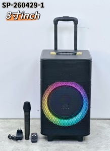 Altoparlante Bluetooth da 8 Pollici con Carrello in Legno, Luce RGB, Altoparlante Wireless per <span class=keywords><strong>Karaoke</strong></span> con Microfono - Product Image 3