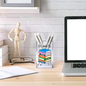 Porte-stylo transparent carré en acrylique, boîte de rangement de papeterie de bureau, décoration de bureau, ornement - Product Image 4