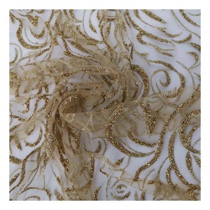 100% Polyester Lưới Vải Kim Loại Và Đá In Thanh Lịch Pháp Vàng Sáng Lưới Váy Cưới Vải Sáng Tạo Dệt - Product Image 3