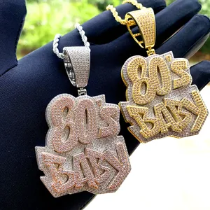 Iced Out Bling CZ Huruf 80-An Bayi Liontin Kalung Dua Nada Disepuh Zirkon Bayi Pesona Kalung Pria Wanita Hip Hop Perhiasan Baru - Product Image 1