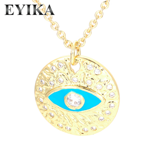 Collier en émail vert turc anti-mal avec yeux du diable multicolores géométriques ronds, bijoux en émail - Product Image 2