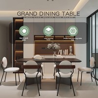 Ensemble de salle à manger rectangulaire de style italien minimaliste moderne avec plateau en ardoise noire, démontable et assemblable, d'inspiration vintage