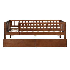 Twin Size Daybed Wood Bed With Two <b>Drawers</b> <b>Walnut</b> Kids Storage Bed - Product Image 5