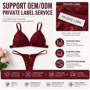 Set di Lingerie Sexy <span class=keywords><strong>Bordeaux</strong></span> con Pizzo Floreale, <span class=keywords><strong>Reggiseno</strong></span> Triangolare e Perizoma in Jersey Trasparente Traspirante, 2 Pezzi, Produzione Diretta con MOQ Basso - Product Image 5