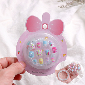 12 Uds./caja, Lindas <span class=keywords><strong>Uñas</strong></span> Postizas Autoadhesivas con Dibujos Animados de Osos y Gatos para Niñas, <span class=keywords><strong>Uñas</strong></span> Postizas Personalizadas para Niños con Pulsera - Product Image 6