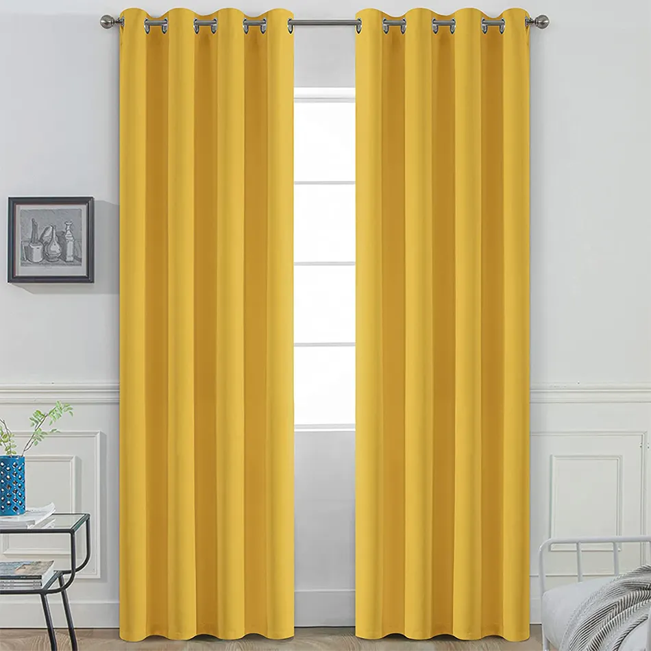 Yellow Room Darkening Grommet Window Drapes Thermal Insulated Light Blocking Blackout Curtains for Bedroom