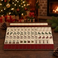Nouvel ensemble de mahjong de luxe moderne en acrylique, tuiles de mahjong américaines de Noël, jeu de société familial, traîneau, renne, boule de cristal, 4 joueurs