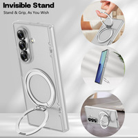 Étui de téléphone antichoc pliable à double charnière avec anneau magnétique rotatif à 360° transparent mat de qualité supérieure pour Samsung Galaxy Z Fold 8 Ultra