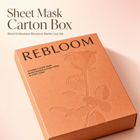 Boîte personnalisée pour masque facial en carton, gaufrage à sec, motif bois d'aloe et de rose, finition mate, carton couleur pêche, emballage cosmétique OEM