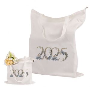 Bolsa de Lona Blanca con Cierre y Estampado Floral con Brillo para Regalos de Boda, Compras y Supermercado - Product Image 6