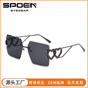 <b>Rimless</b> Rectangle <b>Sunglasses</b> Heart Design UV400 Women Driving Outdoor Fashion - Product Image 5