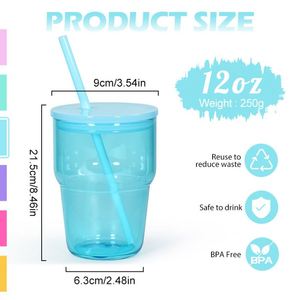 12oz Heat Resistant Borosilicate Glass Tumbler Sublimation Blank Colorful Straw Cold Insulated Mug for Daily Use and Gifts - Product Image 3