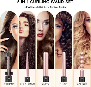 5 in 1 Hair Curling Iron Set Curling Wand Set with Hair Straightener Brush  Instant Heat Up Hair Curler with LCD Display