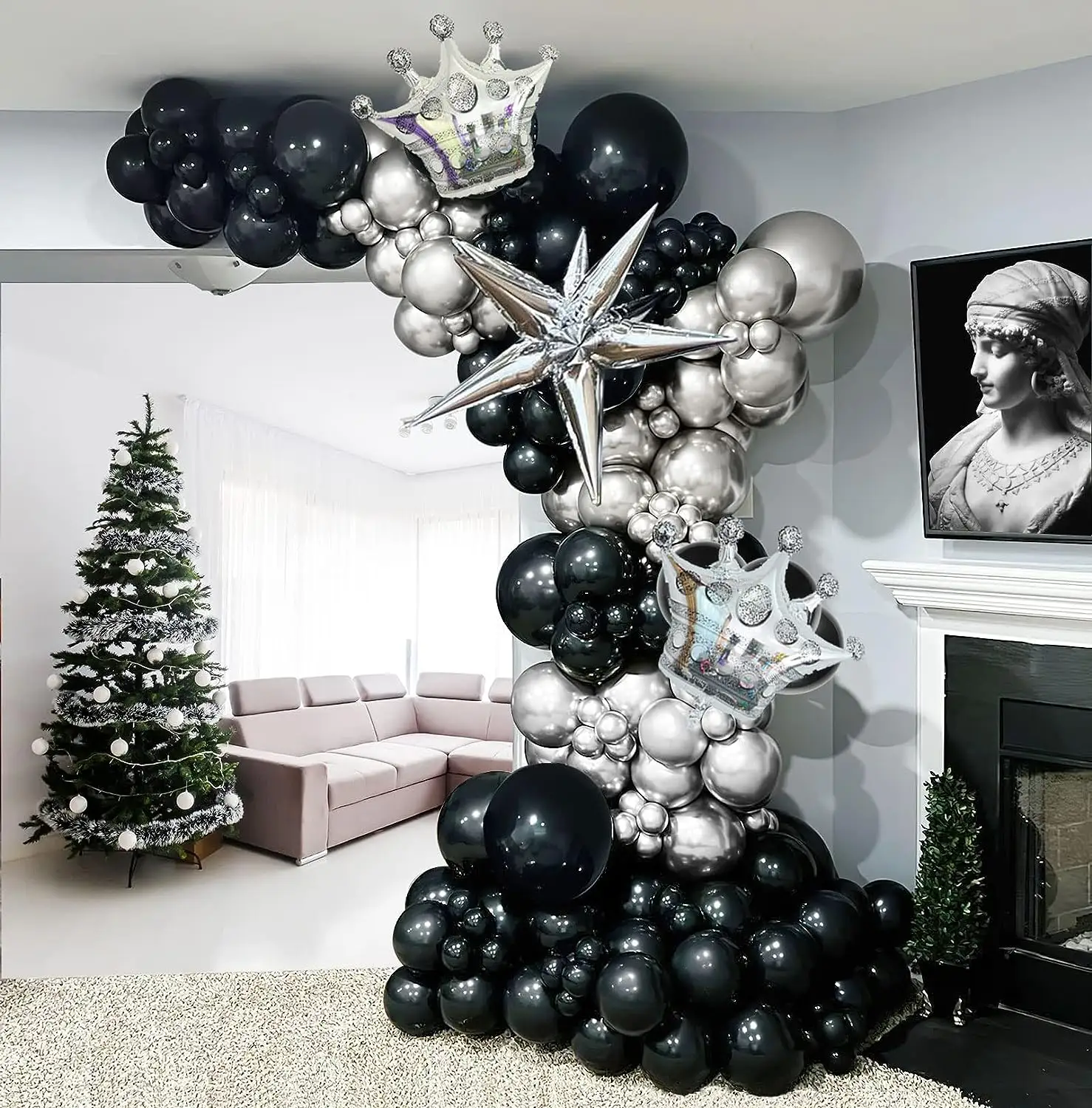 Balão de prata preta Garland Arch Kit com balão Starburst para Graduação Aniversário ano novo decoração Aposentadoria Party Decor