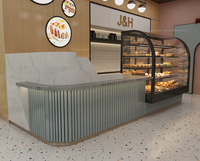 Maßgefertigtes schwarzes Metall-Bäckerei-Displayregal mit weißem Unterschrank, Brotregal, Glas-Dessertvitrine, Ladeneinrichtung